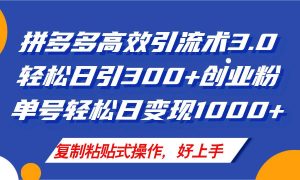 拼多多店铺引流技术3.0，日引300+付费创业粉，单号轻松日变现1000+-逍遥游
