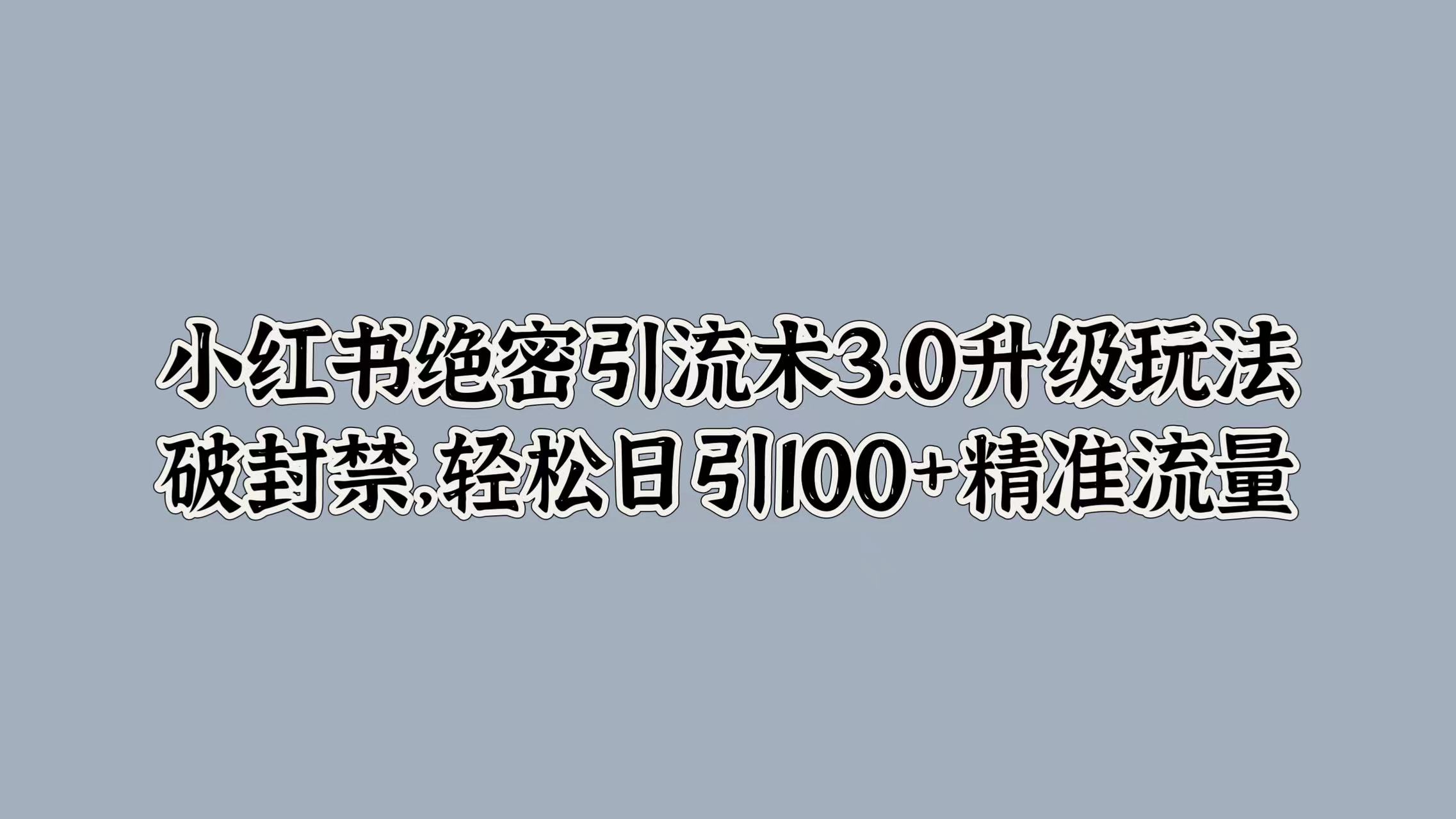 小红书绝密引流术3.0升级玩法，破封禁，轻松日引100+精准流量-逍遥游
